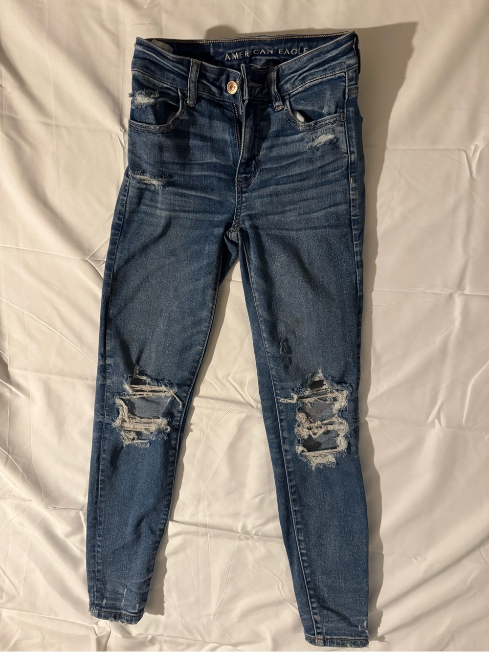 American Eagle Outfitters Dark Blue Ripped High-Rise Skinny Jeans
